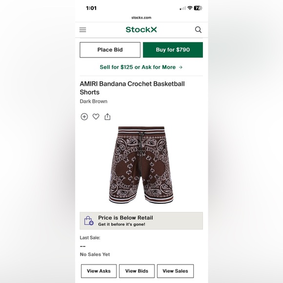 Brown Amiri bandana basketball shorts. Size small for men - Picture 6 of 6